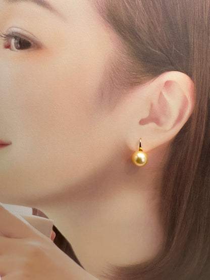 18K Solid Gold Golden South Sea Pearl Earrings | Timeless