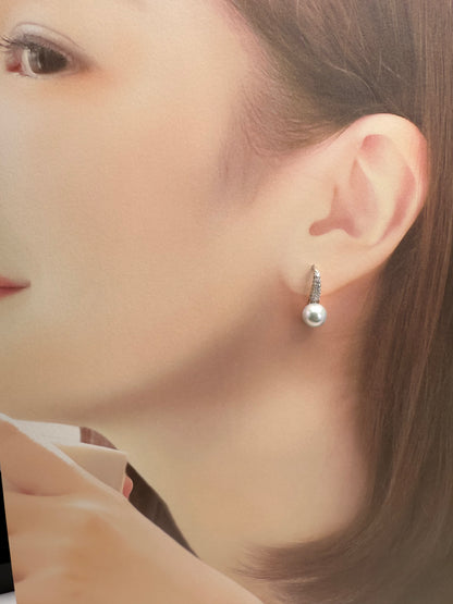 Elegant High Heel Saltwater Japan Akoya Silver Blue Pearl Earring (7.5 - 8mm) with CZ |Timeless Pearl Earrings