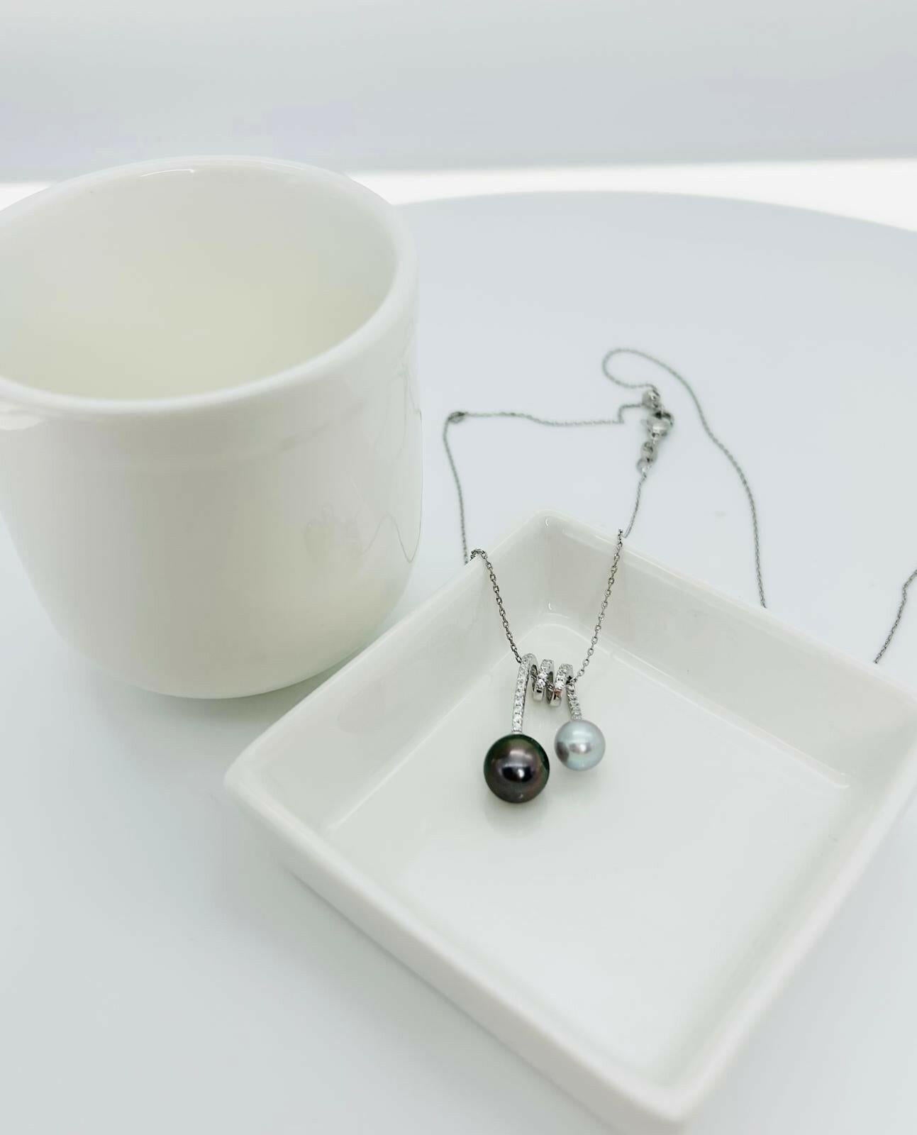 Top quality Tahitian (9.5-10mm) and Akoya (7.5-8mm) Pearl Pendant with CZ - Nexus8gg Jewellery