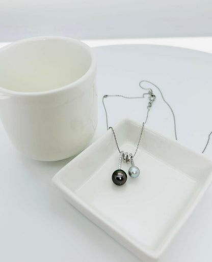 Top quality Tahitian (9.5-10mm) and Akoya (7.5-8mm) Pearl Pendant with CZ - Nexus8gg Jewellery