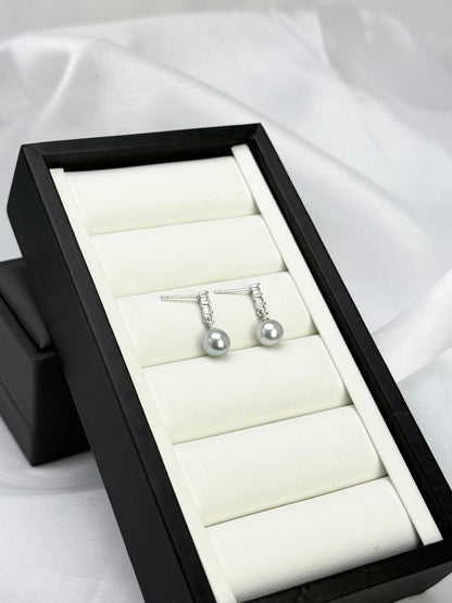 Elegant Saltwater Japan Akoya Silver Blue Pearl Earring (7.5 - 8mm) with CZ | Timeless Pearl Earrings