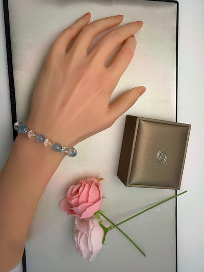 Natural Premium Aquamarine （冰川蓝 海蓝宝）& Clear Quartz Crystal  (8.5-9.5mm) Bracelet