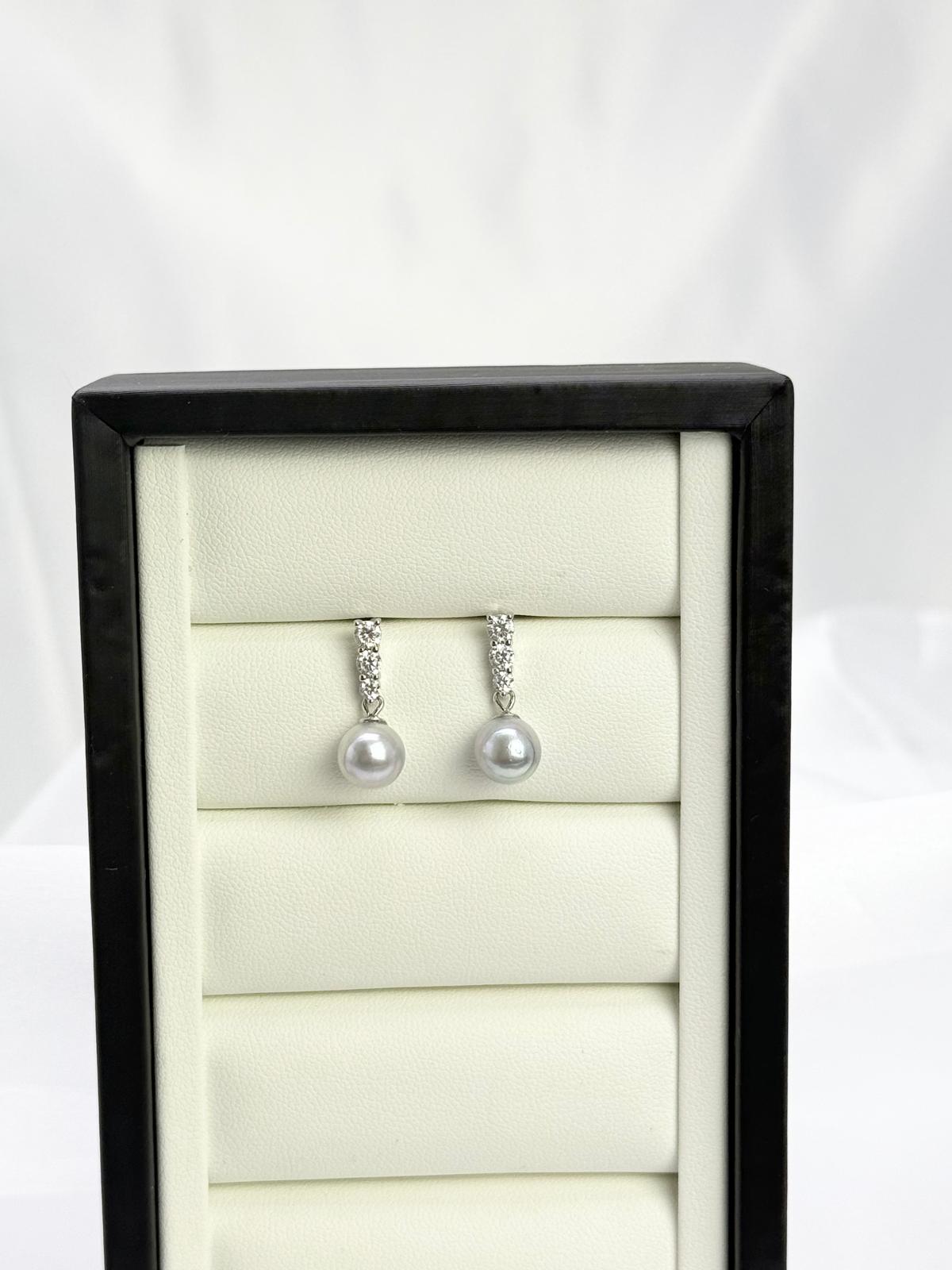 Elegant Saltwater Japan Akoya Silver Blue Pearl Earring (7.5 - 8mm) with CZ | Timeless Pearl Earrings