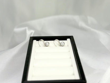 Elegant High Heel Saltwater Japan Akoya Silver Blue Pearl Earring (7.5 - 8mm) with CZ |Timeless Pearl Earrings