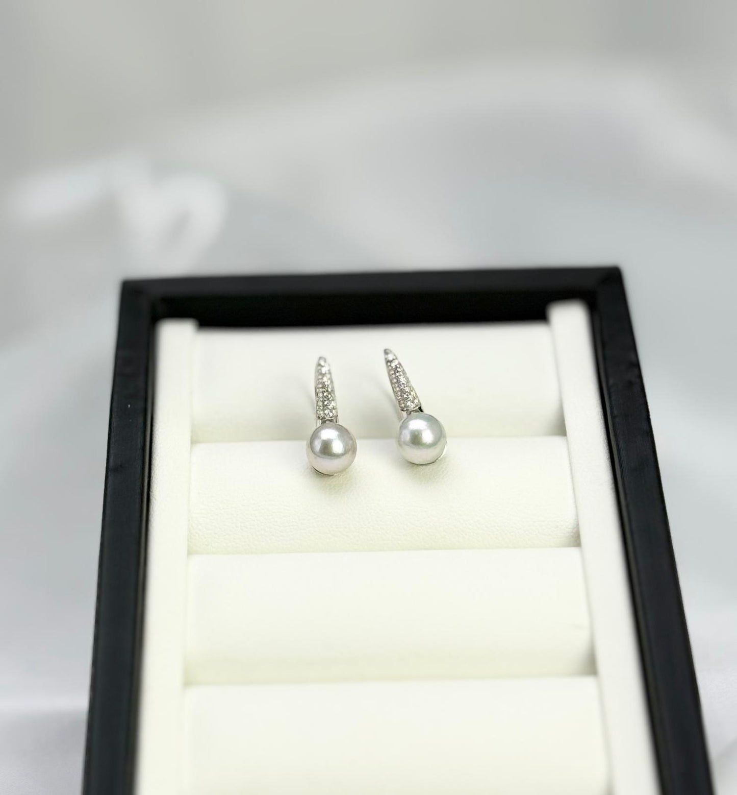 Elegant High Heel Saltwater Japan Akoya Silver Blue Pearl Earring (7.5 - 8mm) with CZ |Timeless Pearl Earrings