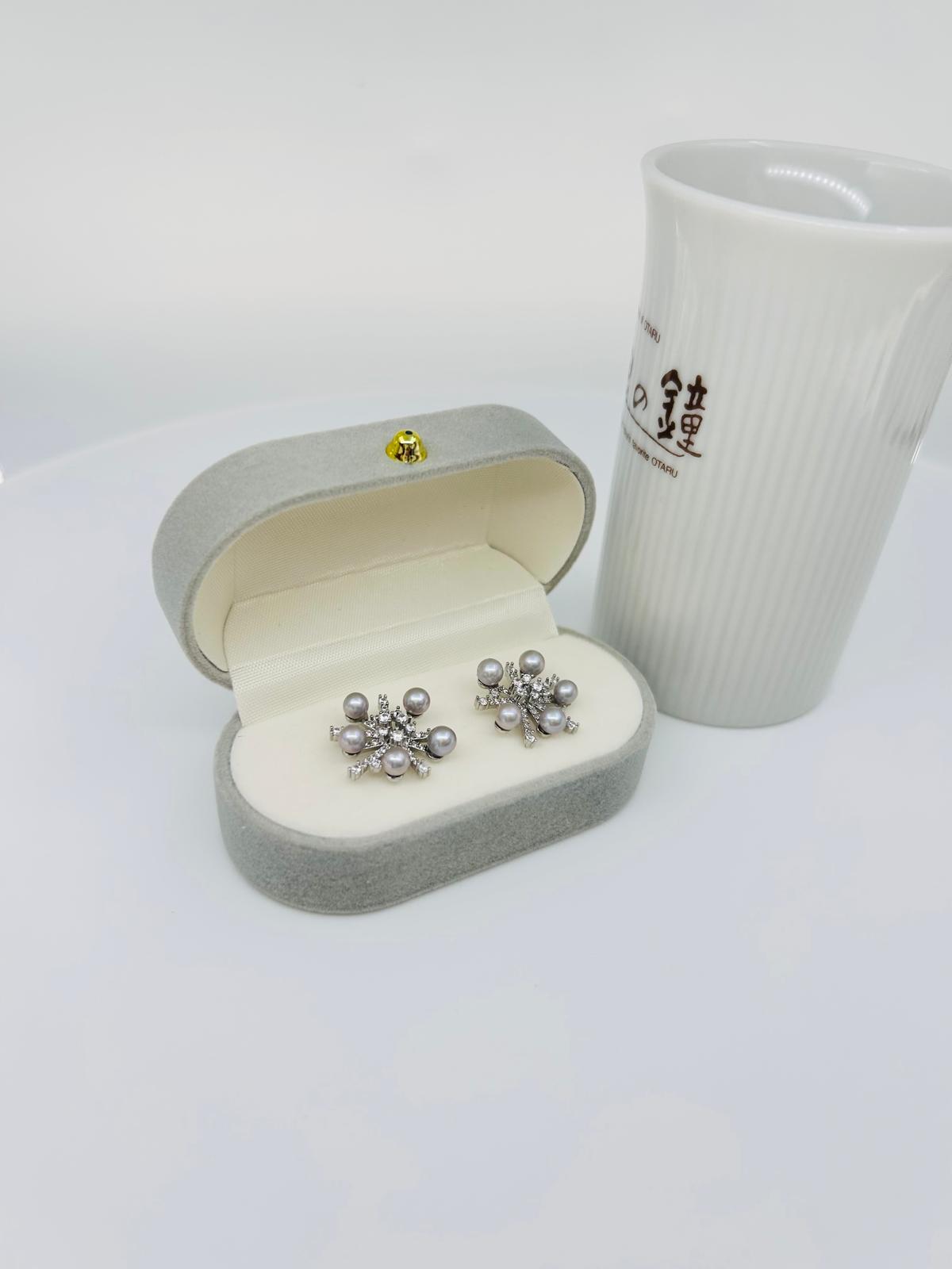 Designer Snowflake Akoya Silver Blue Pearl (4-4.5mm) Earring | Singapore - Nexus8gg Jewellery
