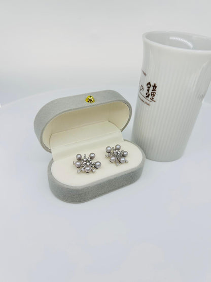 Designer Snowflake Akoya Silver Blue Pearl (4-4.5mm) Earring | Singapore - Nexus8gg Jewellery
