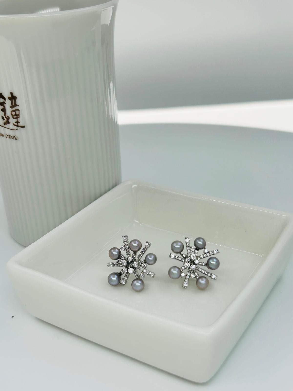 Designer Snowflake Akoya Silver Blue Pearl (4-4.5mm) Earring | Singapore - Nexus8gg Jewellery