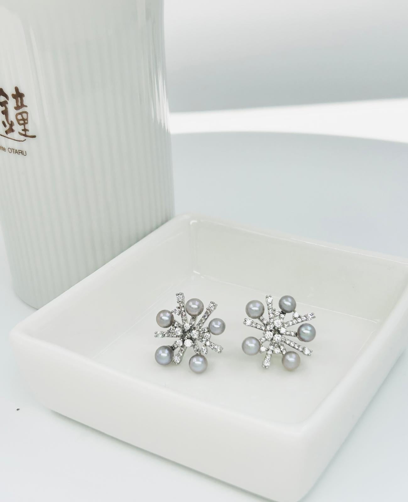 Designer Snowflake Akoya Silver Blue Pearl (4-4.5mm) Earring | Singapore - Nexus8gg Jewellery