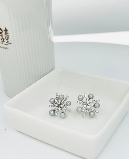 Designer Snowflake Akoya Silver Blue Pearl (4-4.5mm) Earring | Singapore - Nexus8gg Jewellery