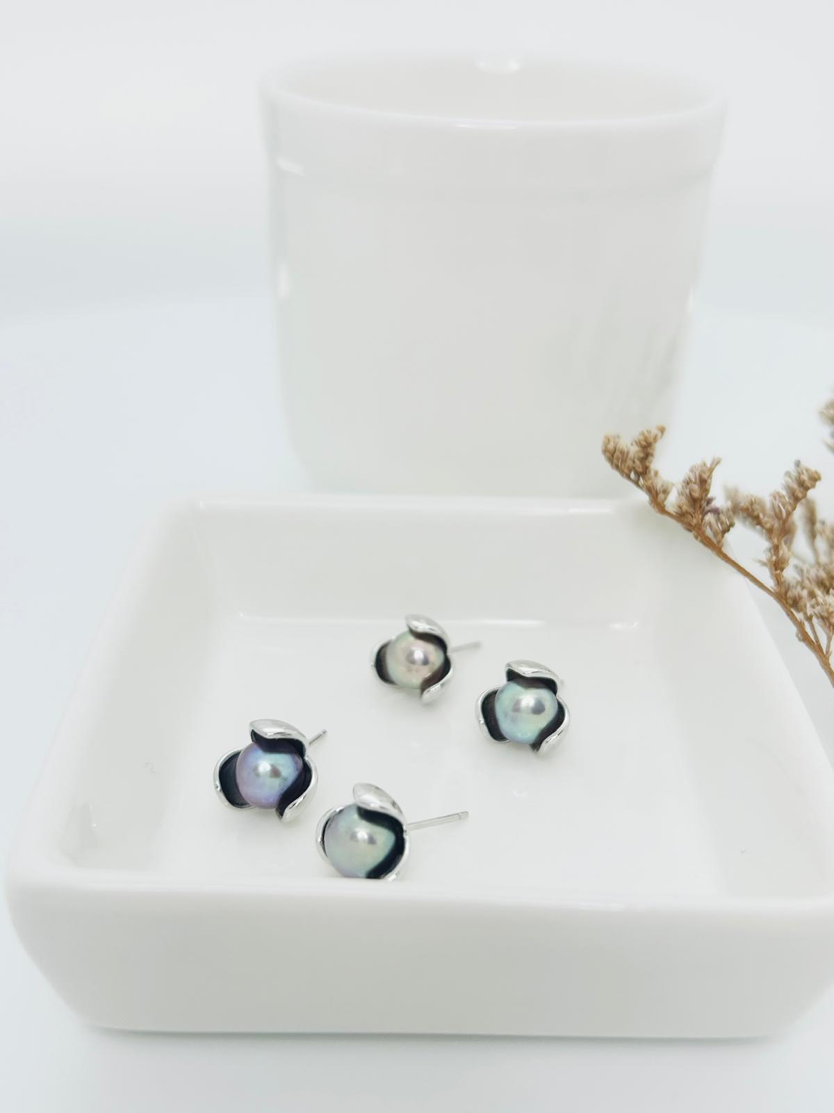 Lotus Flower Metallic Multi-Colour Freshwater Pearls (7-8mm) Earring - Nexus8gg Jewellery