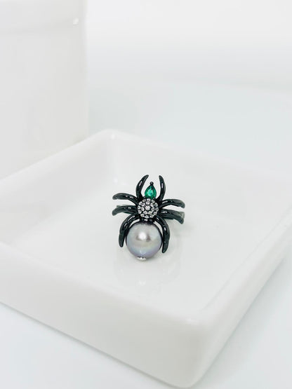 [Promo] Black Widow Spider Freshwater Pearl (10mm) Ring - Nexus8gg Jewellery