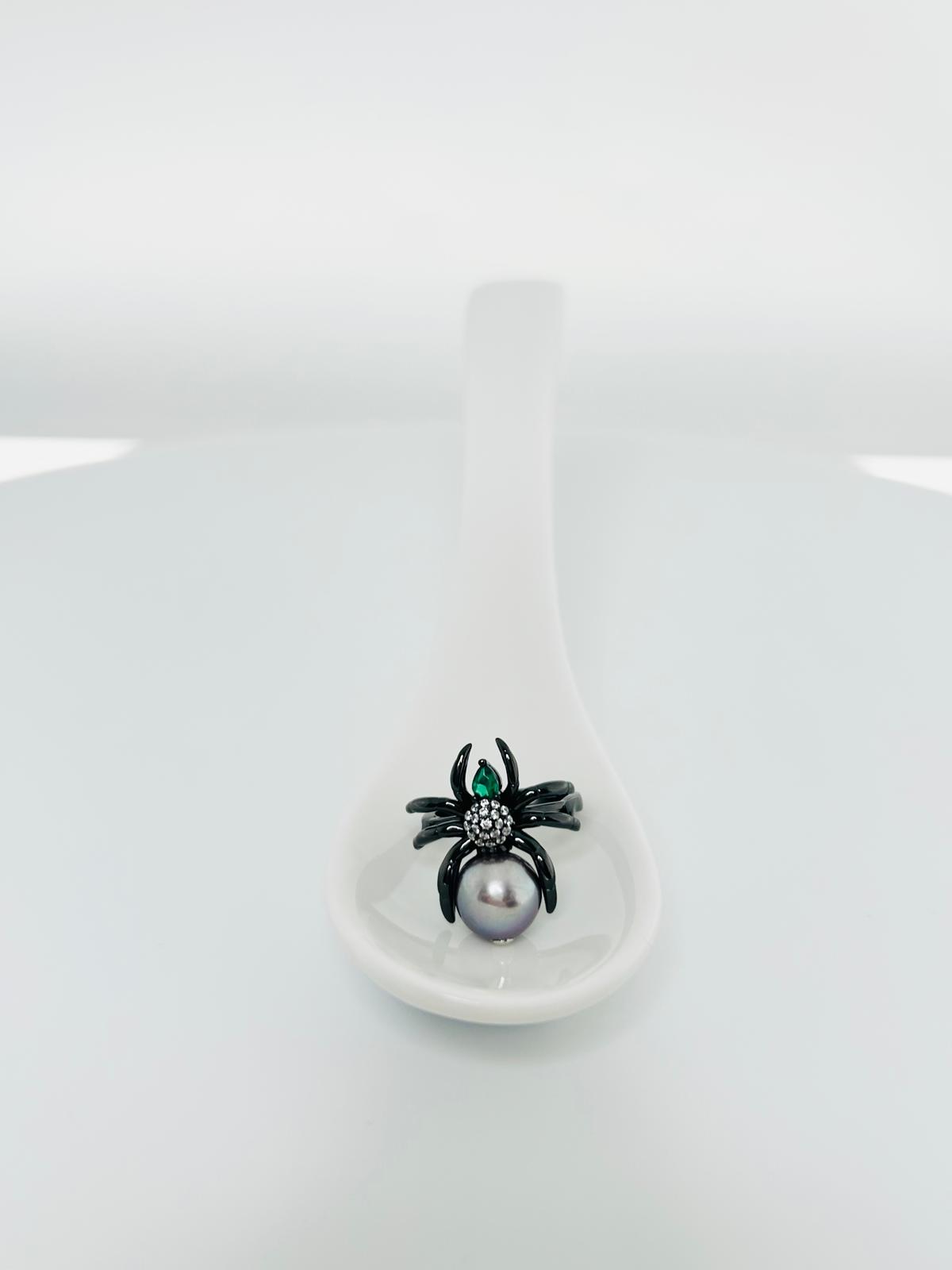[Promo] Black Widow Spider Freshwater Pearl (10mm) Ring - Nexus8gg Jewellery