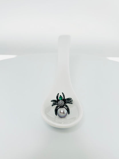 [Promo] Black Widow Spider Freshwater Pearl (10mm) Ring - Nexus8gg Jewellery