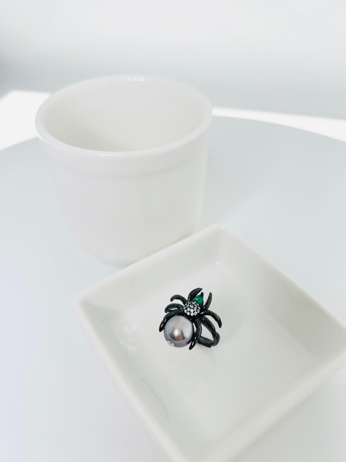 [Promo] Black Widow Spider Freshwater Pearl (10mm) Ring - Nexus8gg Jewellery