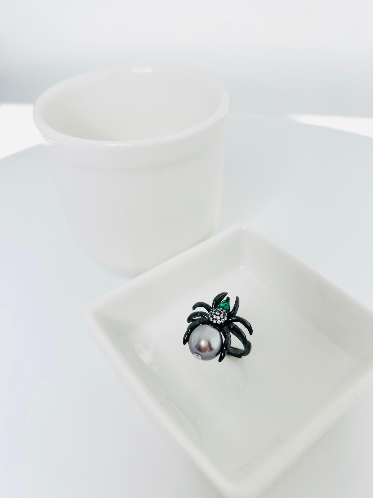 [Promo] Black Widow Spider Freshwater Pearl (10mm) Ring - Nexus8gg Jewellery