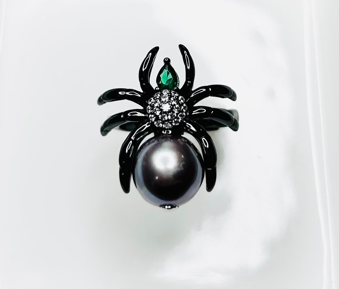 [Promo] Black Widow Spider Freshwater Pearl (10mm) Ring - Nexus8gg Jewellery