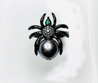 [Promo] Black Widow Spider Freshwater Pearl (10mm) Ring - Nexus8gg Jewellery