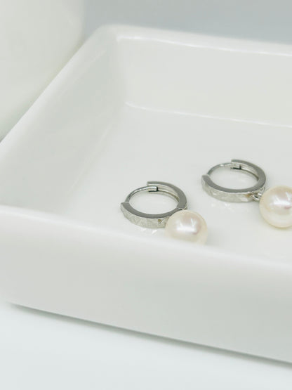[Promo] Classic Freshwater White Pearl (7mm) Hoop Earrings (Small) - Nexus8gg Jewellery