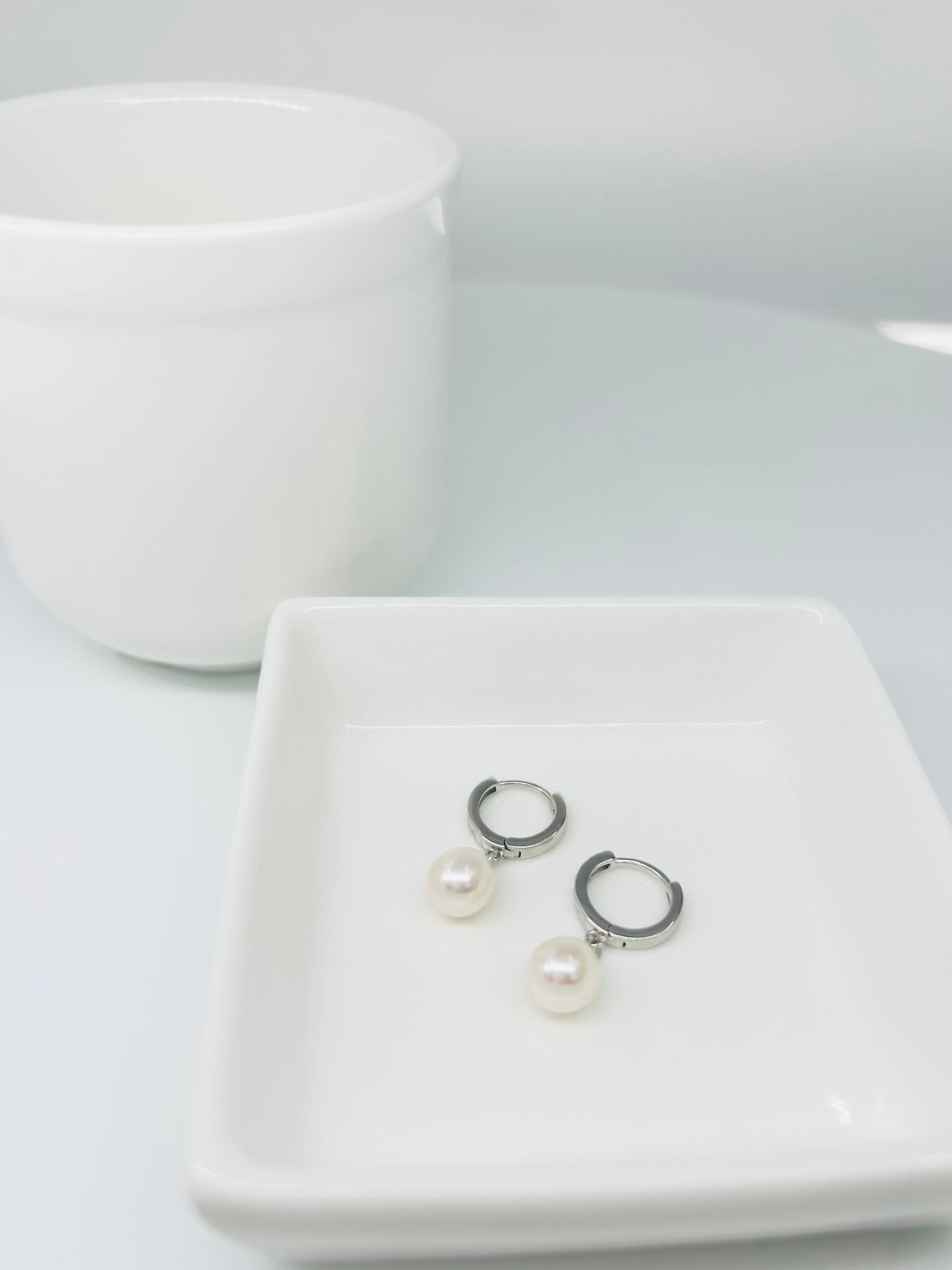 [Promo] Classic Freshwater White Pearl (7mm) Hoop Earrings (Small) - Nexus8gg Jewellery