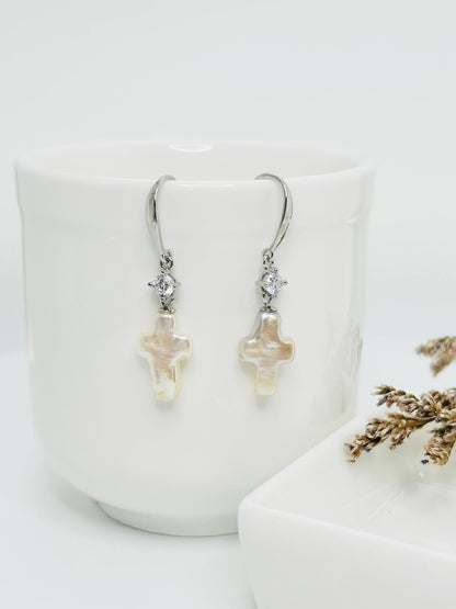 Elegant Cross Freshwater Pearls (9.x15mm) Earring - Nexus8gg Jewellery
