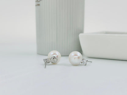 Elegant Freshwater White Pearl Earring (10.3 - 10.5mm)  with CZ - Nexus8gg Jewellery