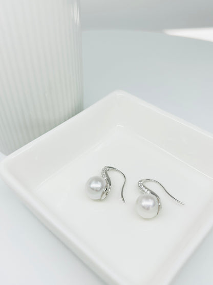 [Promo] Elegant High Heel Freshwater White Pearl Earring (9mm) with CZ - Nexus8gg Jewellery