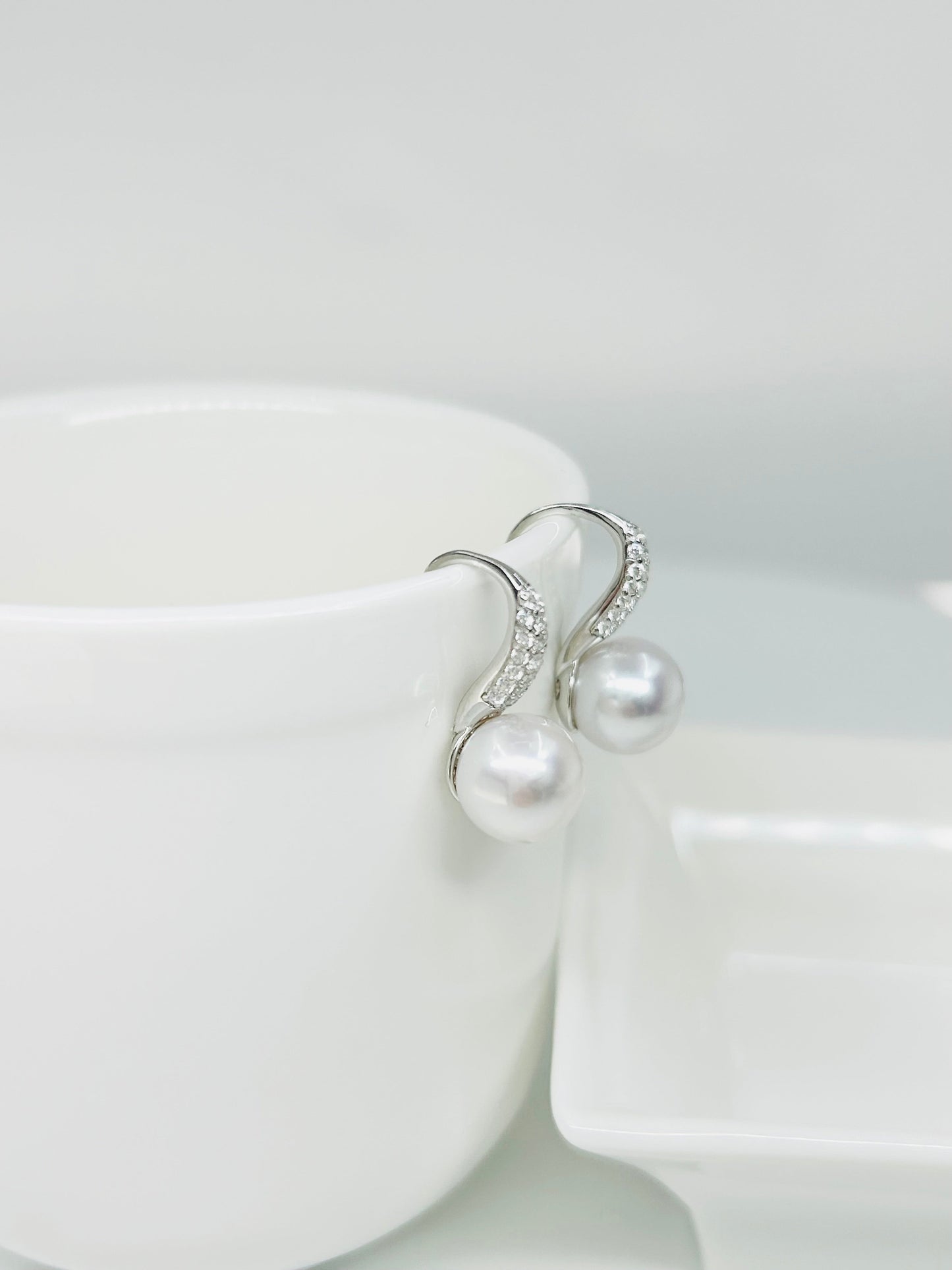 [Promo] Elegant High Heel Freshwater White Pearl Earring (9mm) with CZ - Nexus8gg Jewellery