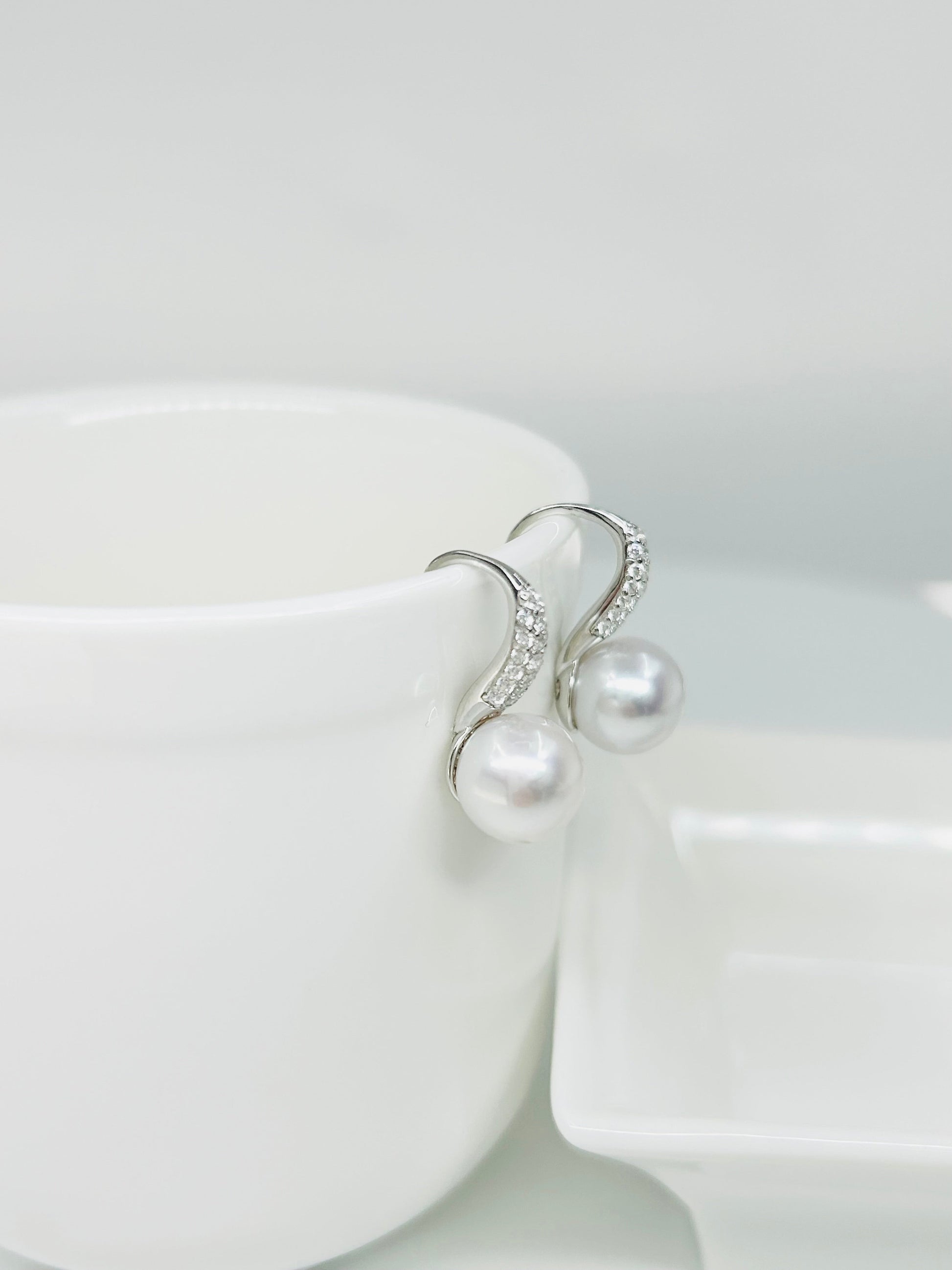 [Promo] Elegant High Heel Freshwater White Pearl Earring (9mm) with CZ - Nexus8gg Jewellery
