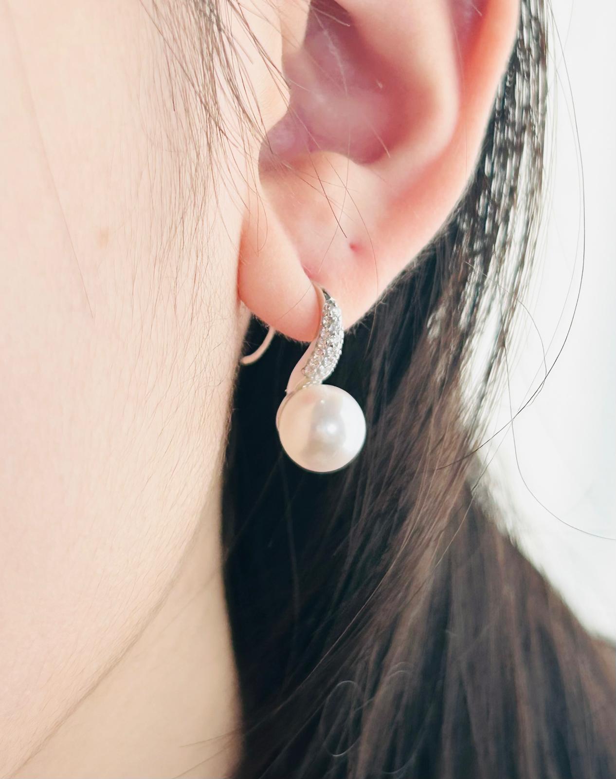 [Promo] Elegant High Heel Freshwater White Pearl Earring (9mm) with CZ - Nexus8gg Jewellery
