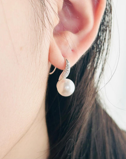 [Promo] Elegant High Heel Freshwater White Pearl Earring (9mm) with CZ - Nexus8gg Jewellery