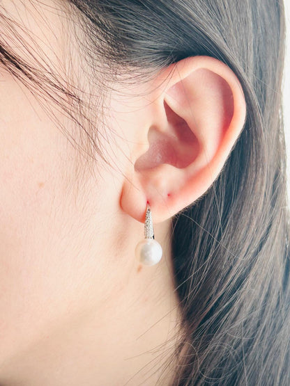 [Promo] Elegant High Heel Freshwater White Pearl Earring (9mm) with CZ - Nexus8gg Jewellery