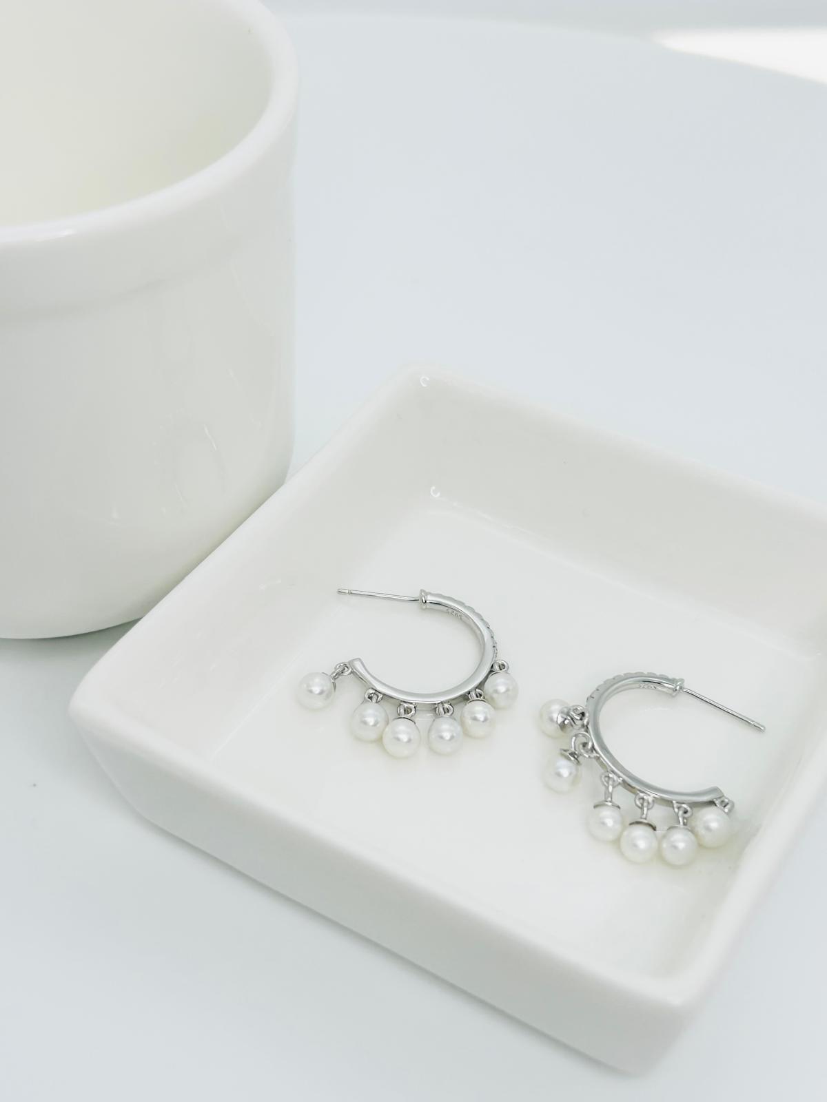 Elegant Semi Hoop Freshwater Pearls (4-4.5mm) Earring with CZ - Nexus8gg Jewellery