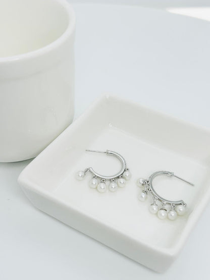 Elegant Semi Hoop Freshwater Pearls (4-4.5mm) Earring with CZ - Nexus8gg Jewellery