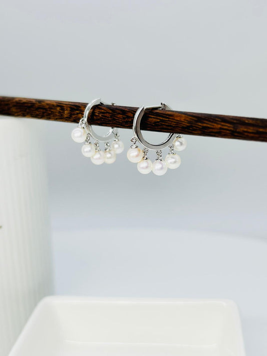 Lovely Freshwater Pearls (4-4.5mm) Hoop Earrings - Nexus8gg Jewellery