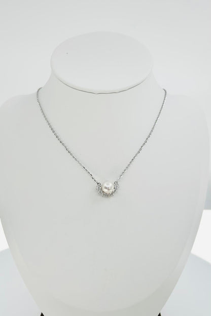 Semi Circle Freshwater White Pearl Pendant (7 -8 mm) with CZ - Nexus8gg Jewellery