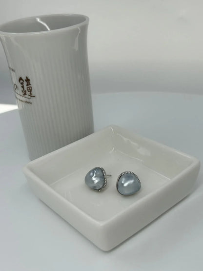 Exceptional South Sea Baroque Silver Blue Blood Pearl (11-12mm) Earrings - Nexus8gg Jewellery