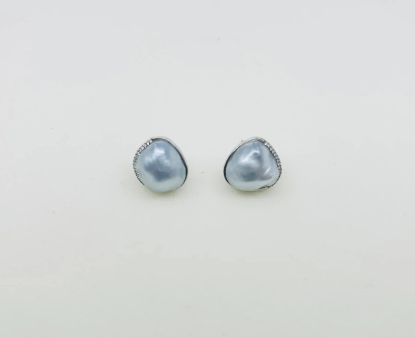 Exceptional South Sea Baroque Silver Blue Blood Pearl (11-12mm) Earrings - Nexus8gg Jewellery