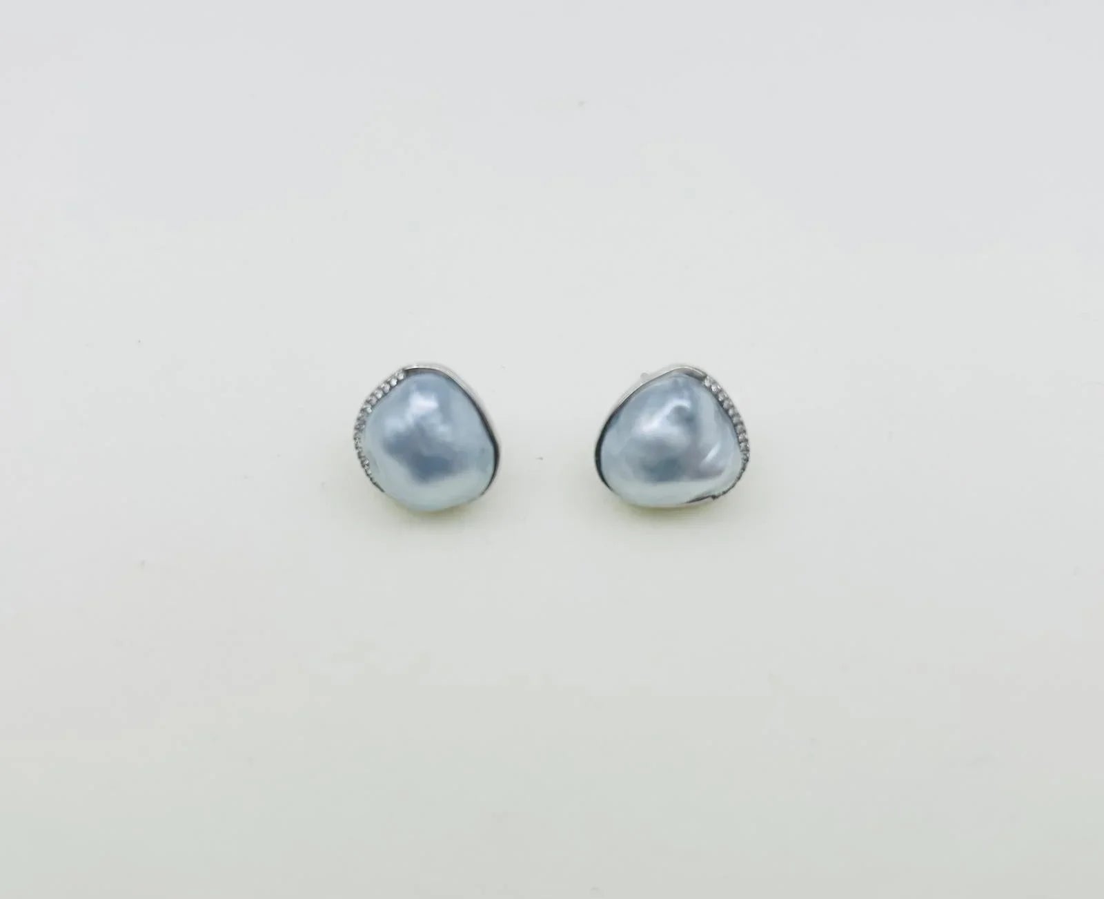 Exceptional South Sea Baroque Silver Blue Blood Pearl (11-12mm) Earrings - Nexus8gg Jewellery