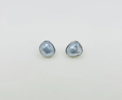 Exceptional South Sea Baroque Silver Blue Blood Pearl (11-12mm) Earrings - Nexus8gg Jewellery