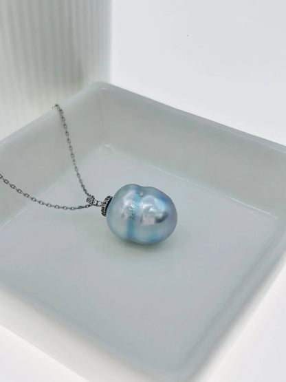 Unique South Sea Baroque Blue-Blood (13 x 17mm) Pendant with CZ - Nexus8gg Jewellery