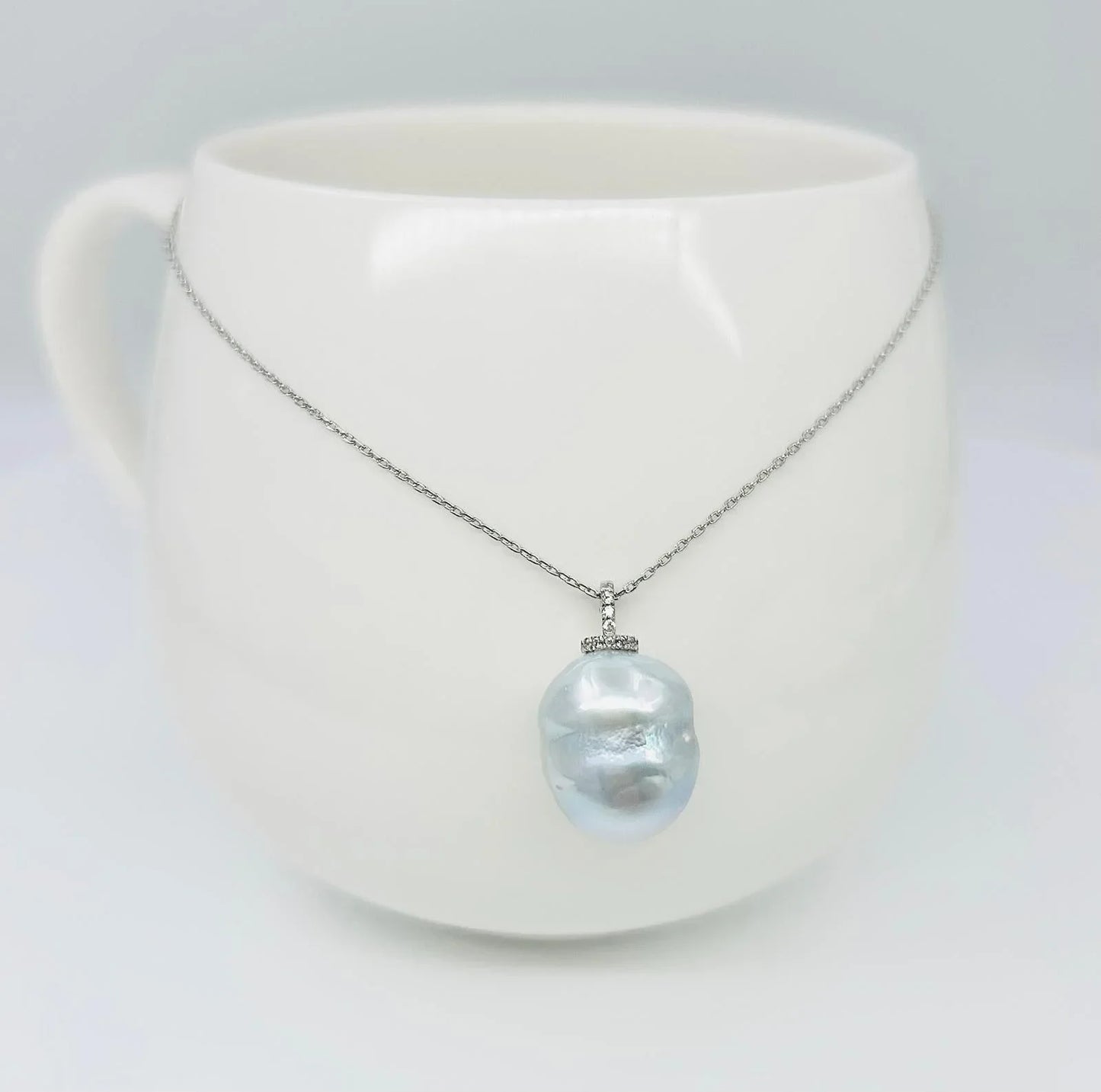 Unique South Sea Baroque Blue-Blood (13 x 17mm) Pendant with CZ - Nexus8gg Jewellery