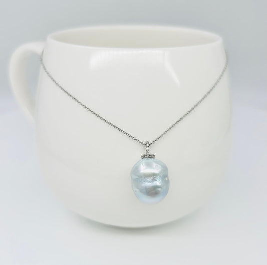 Unique South Sea Baroque Blue-Blood (13 x 17mm) Pendant with CZ - Nexus8gg Jewellery