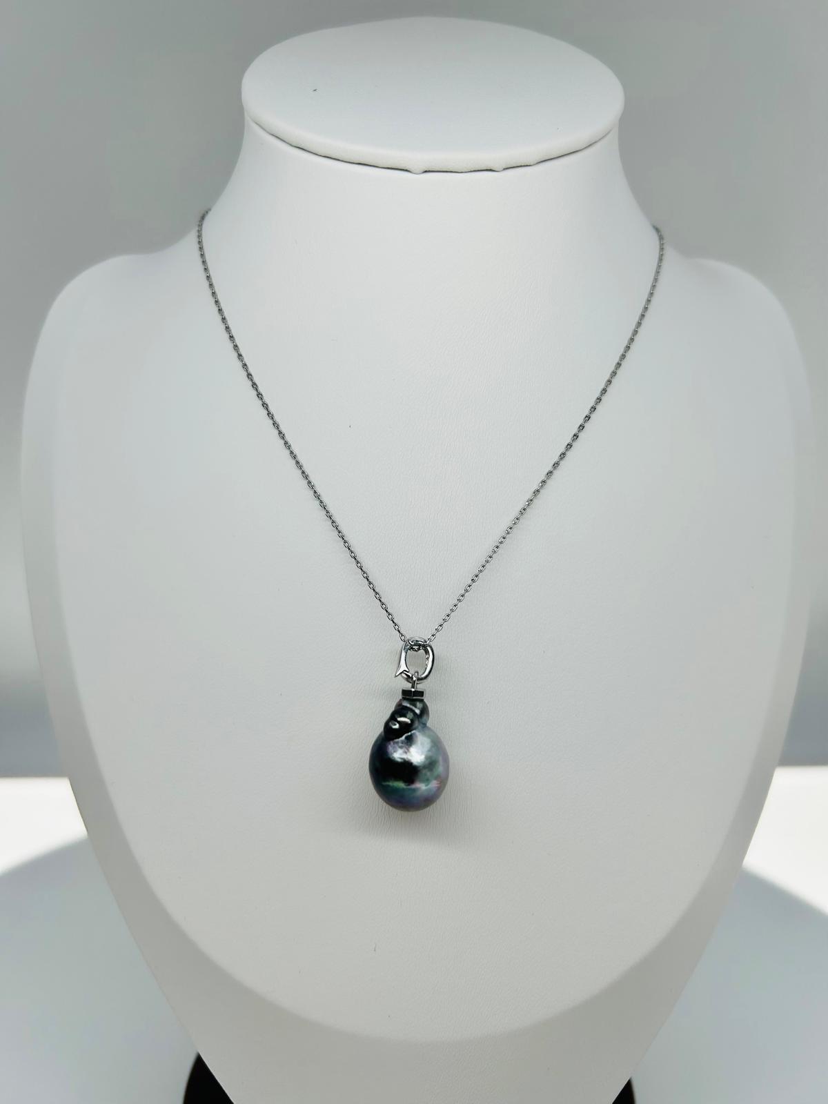 Elegant Tahitian Baroque Pearl (12 x 13mm) Pendant with 2 tones - Nexus8gg Jewellery