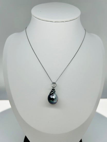 Elegant Tahitian Baroque Pearl (12 x 13mm) Pendant with 2 tones - Nexus8gg Jewellery