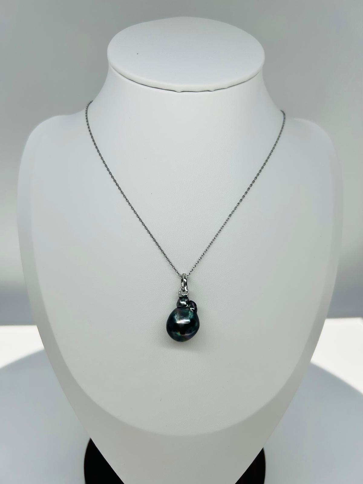 Elegant Tahitian Baroque Pearl (12 x 13mm) Pendant with 2 tones - Nexus8gg Jewellery