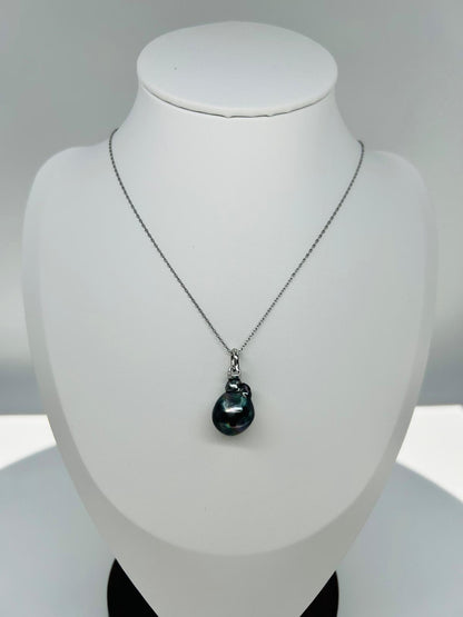 Elegant Tahitian Baroque Pearl (12 x 13mm) Pendant with 2 tones - Nexus8gg Jewellery