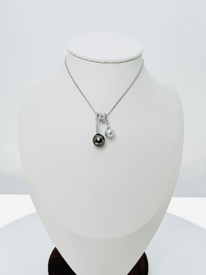 Top quality Tahitian (9.5-10mm) and Akoya (7.5-8mm) Pearl Pendant with CZ - Nexus8gg Jewellery