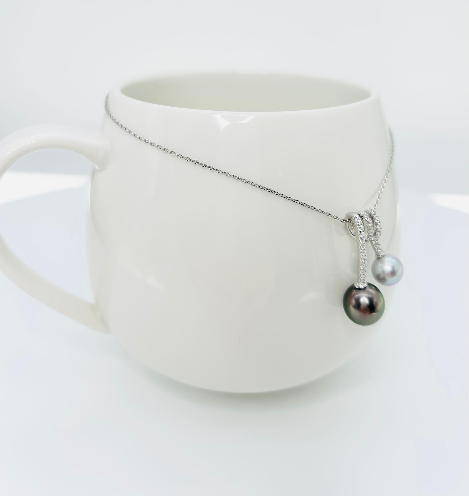 Top quality Tahitian (9.5-10mm) and Akoya (7.5-8mm) Pearl Pendant with CZ - Nexus8gg Jewellery