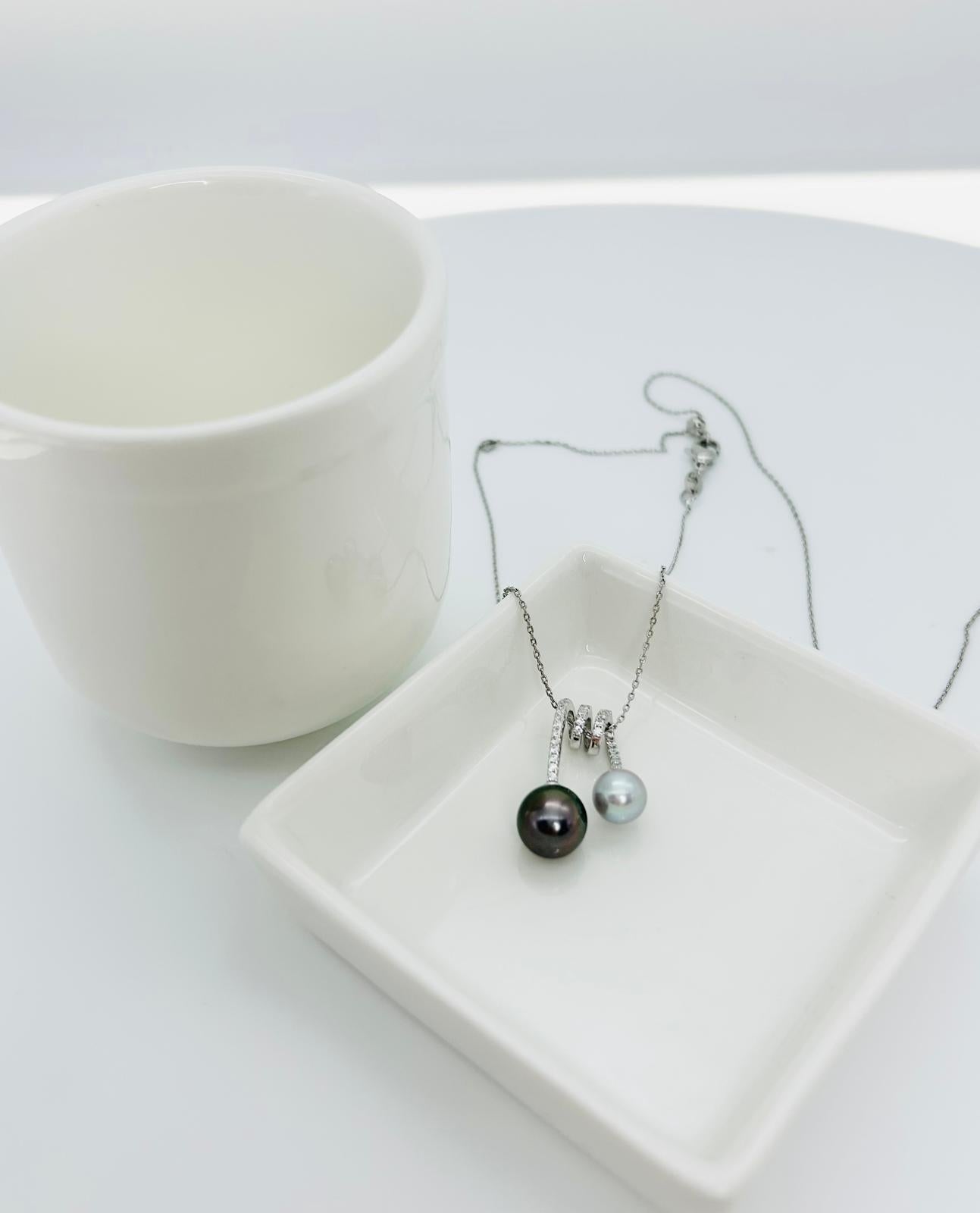 Top quality Tahitian (9.5-10mm) and Akoya (7.5-8mm) Pearl Pendant with CZ - Nexus8gg Jewellery